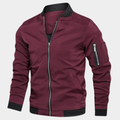Men's Classic Short Bomber Jacket with Ribbed Cuffs and Sleeve Pocket - Wine Red