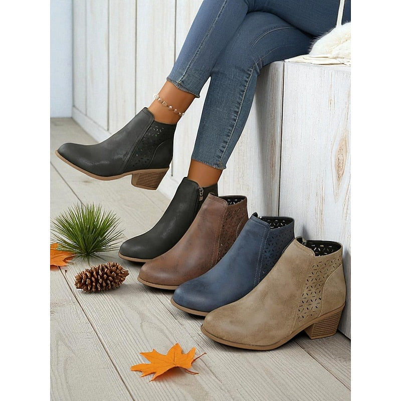 Women's Cutout Block Heel Booties for Work and Weekend