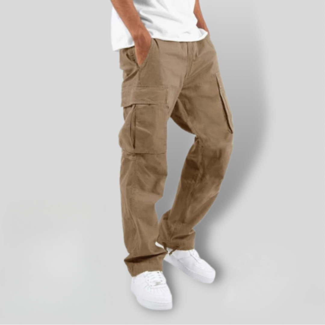 Men's Loose-Fit Paneled Cargo Pants with Straight Leg - Brown