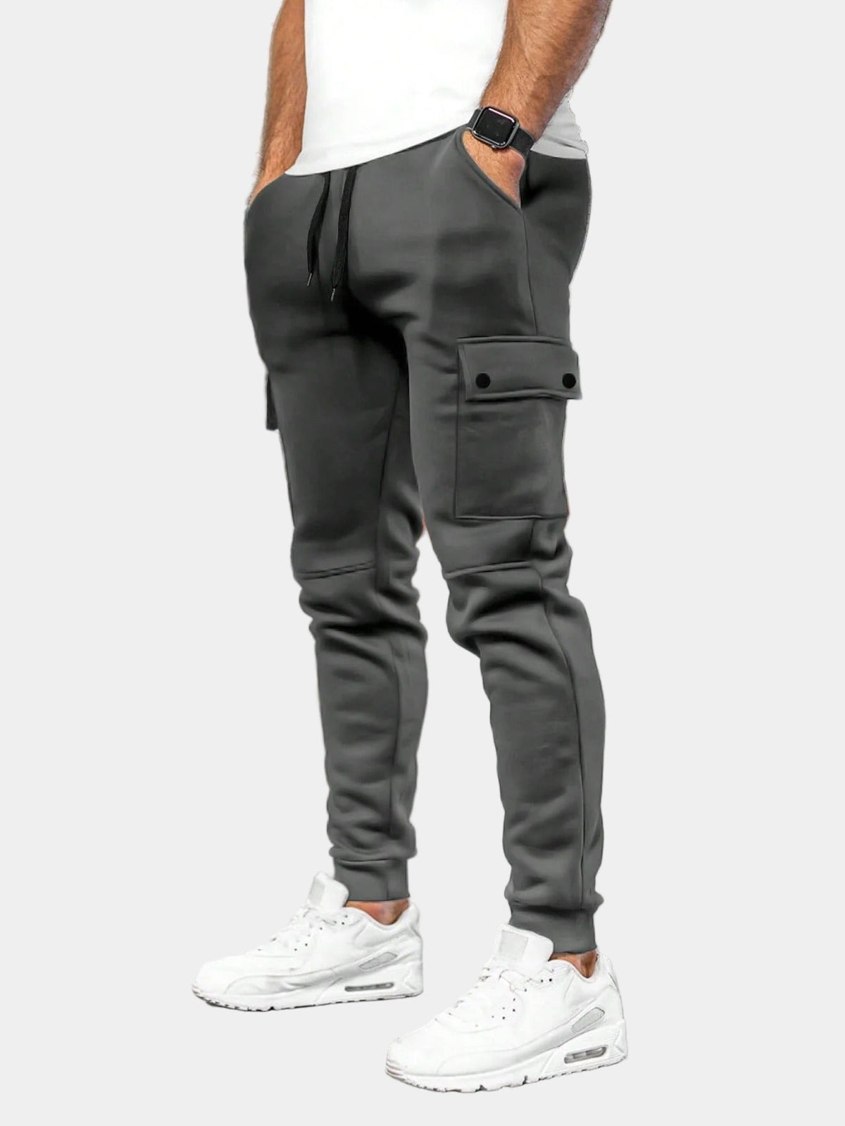 Men's Soft Tapered Joggers with Flap Cargo Pockets - Dark Gray