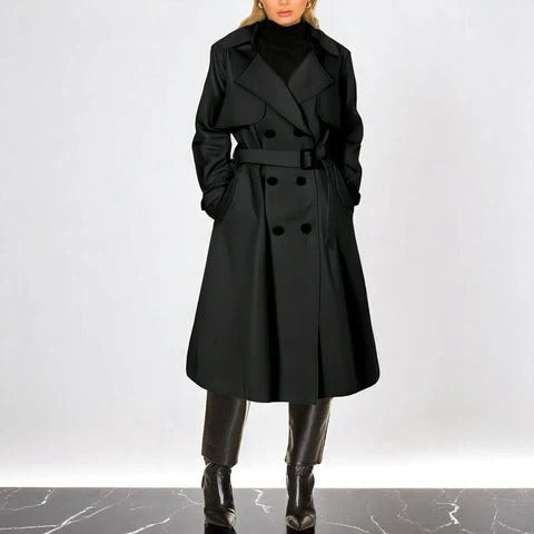Women's Gabardine Double-Breasted Trench with Epaulets and Belt