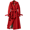 Women's Gabardine Double-Breasted Trench with Epaulets and Belt - Red