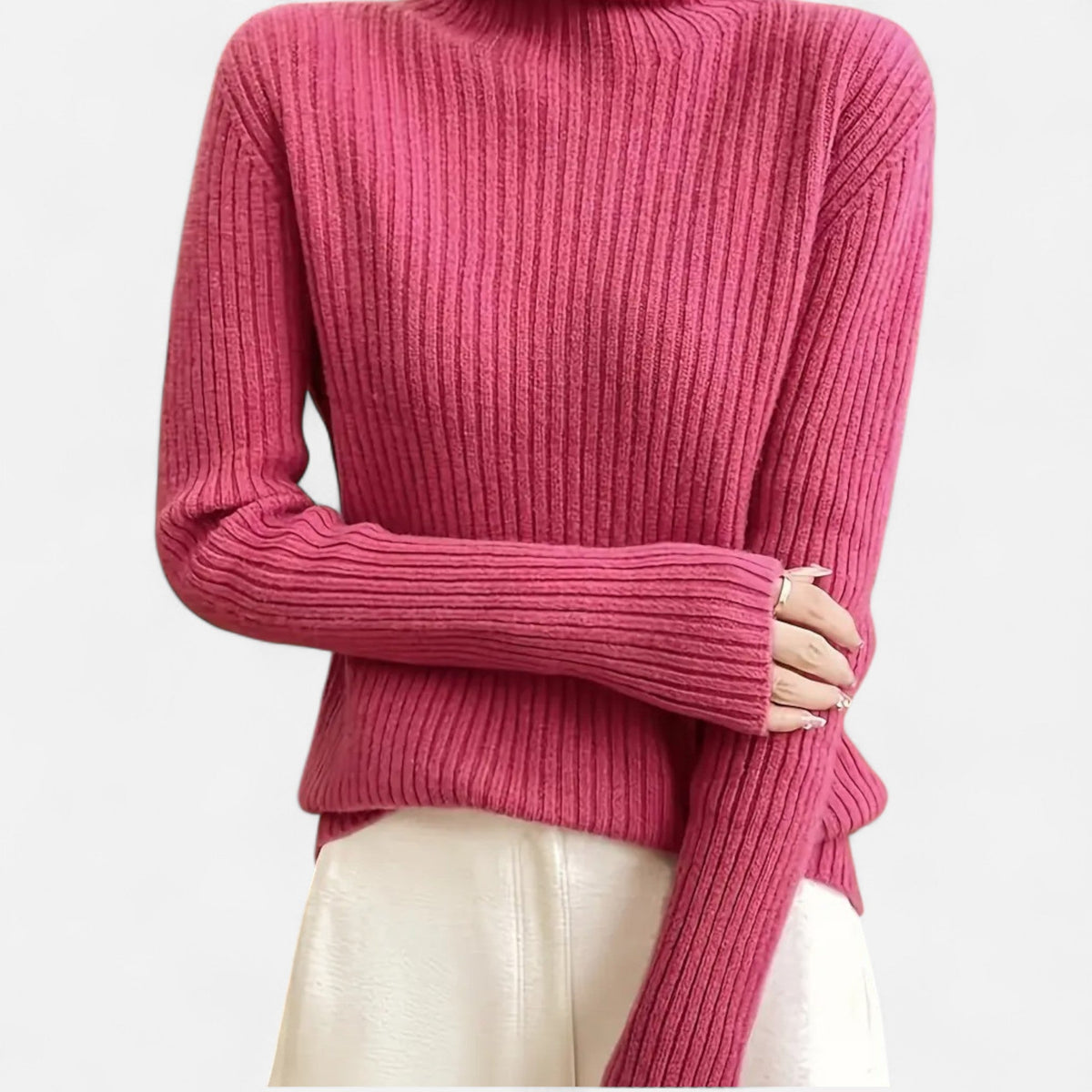 Women's Umbrella-Hem Turtleneck Sweater in Stretch Rib Knit