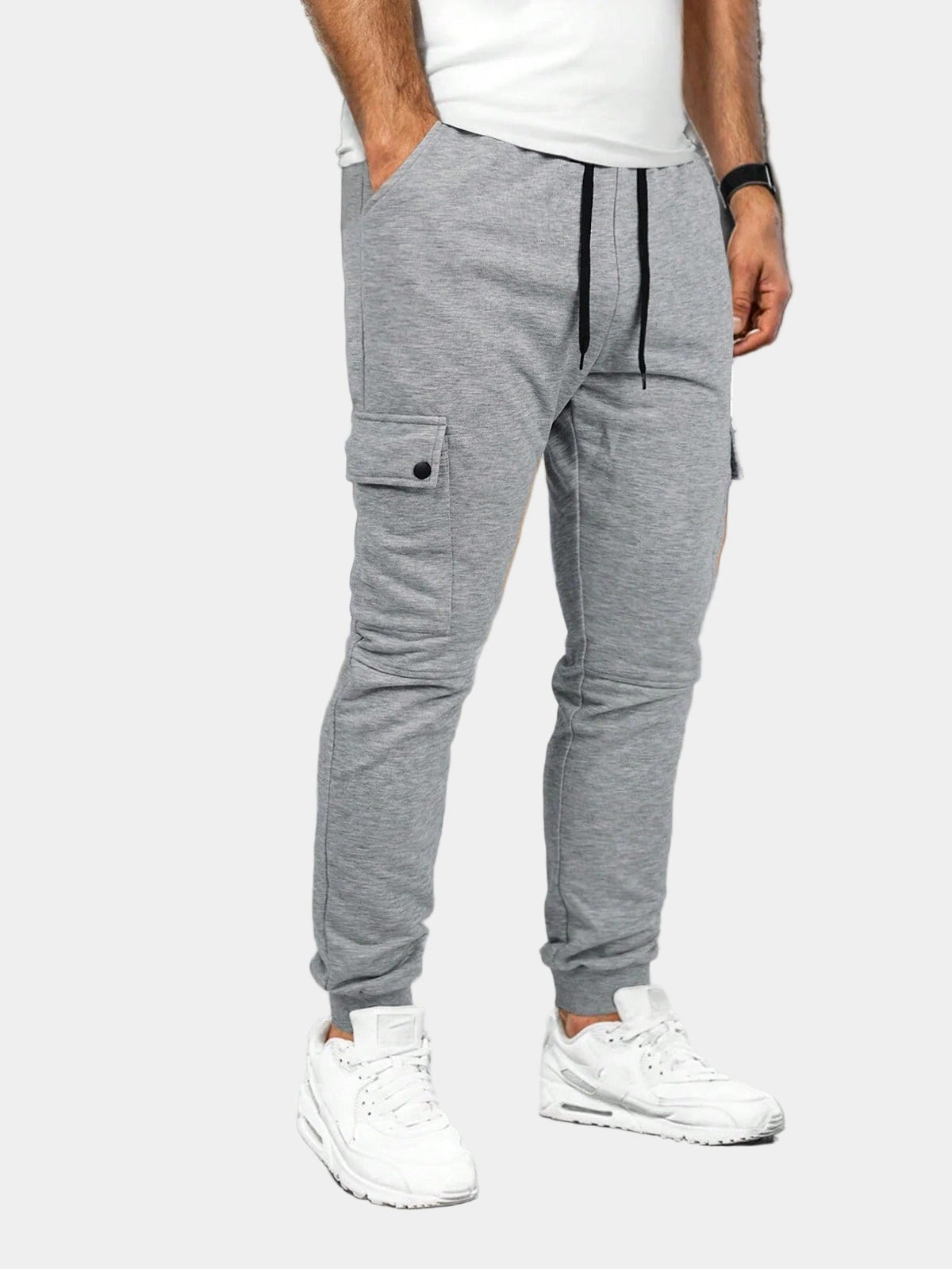 Men's Soft Tapered Joggers with Flap Cargo Pockets - Light Gray