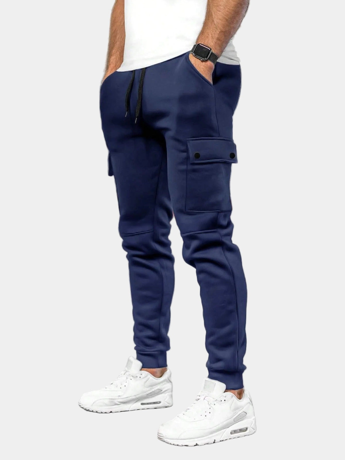 Men's Soft Tapered Joggers with Flap Cargo Pockets - Dark Blue