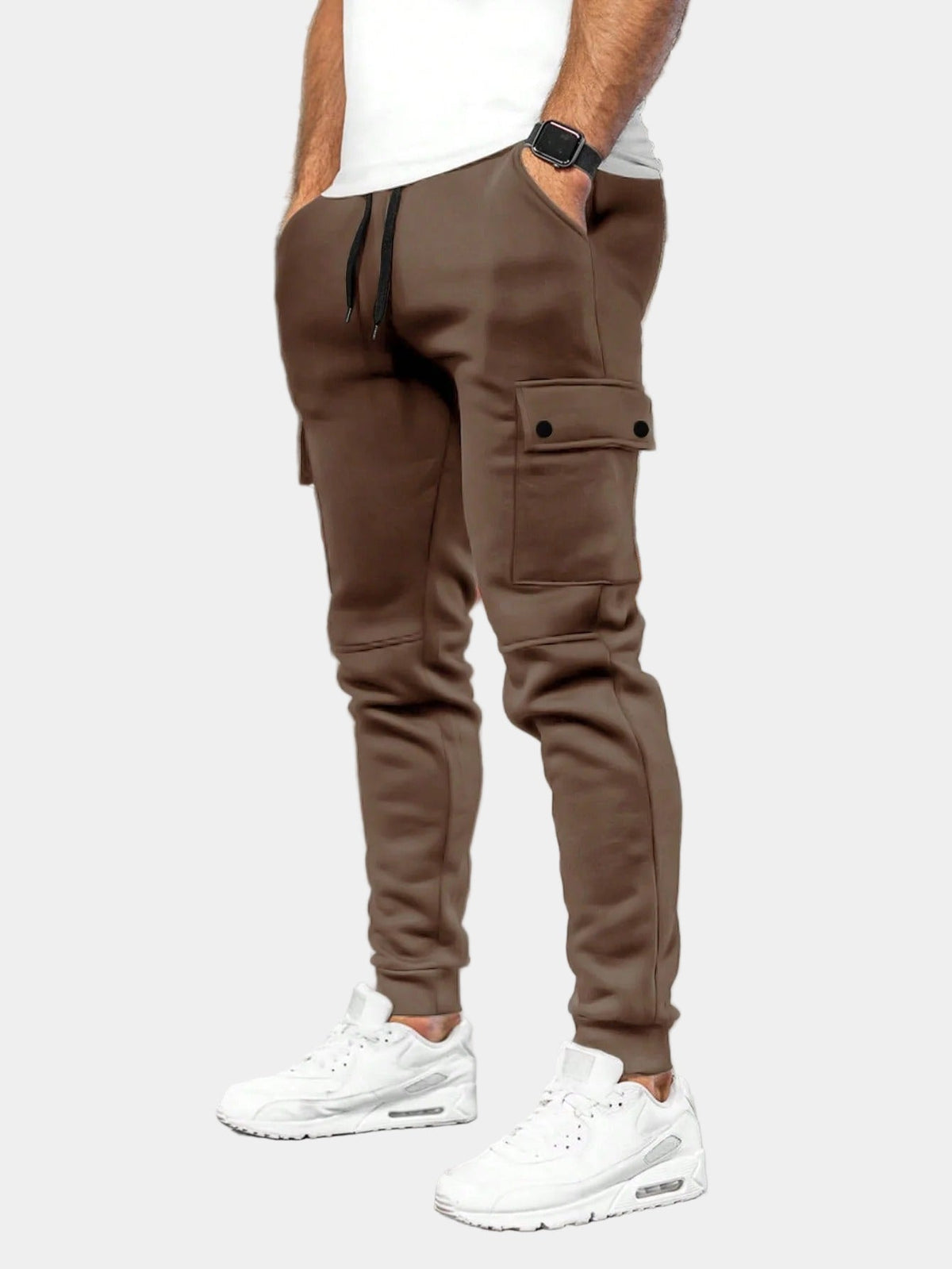 Men's Soft Tapered Joggers with Flap Cargo Pockets - Brown