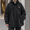 Men's Soft Woven Hooded Jacket with Adjustable Cuffs and Hem - Black