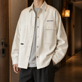 Men's Snap Placket Shirt Jacket with Asymmetric Utility Pockets - Apricot