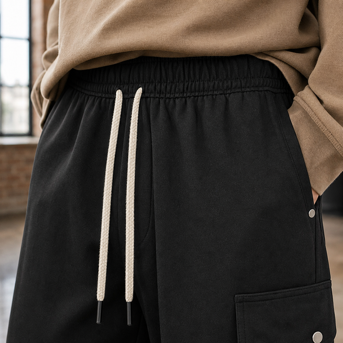 Men's Relaxed Full-Length Wide-Leg Pants with Flap Cargo Pocket