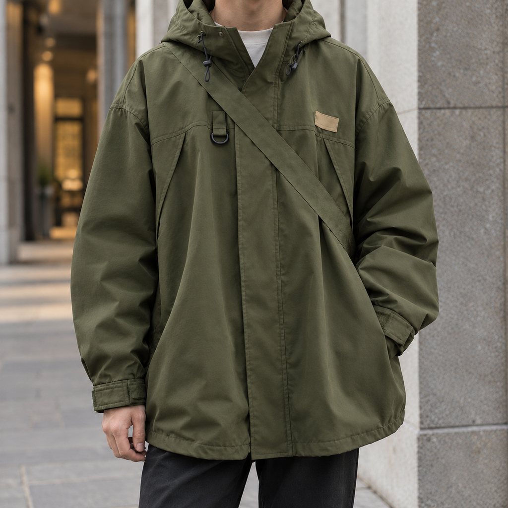 Men's Soft Woven Hooded Jacket with Adjustable Cuffs and Hem