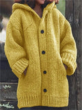 Women's Oversized Chunky Hooded Cardigan with Button-Up Front - Yellow