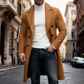 Men's Longline Double-Breasted Topcoat with Generous Pockets - Khaki