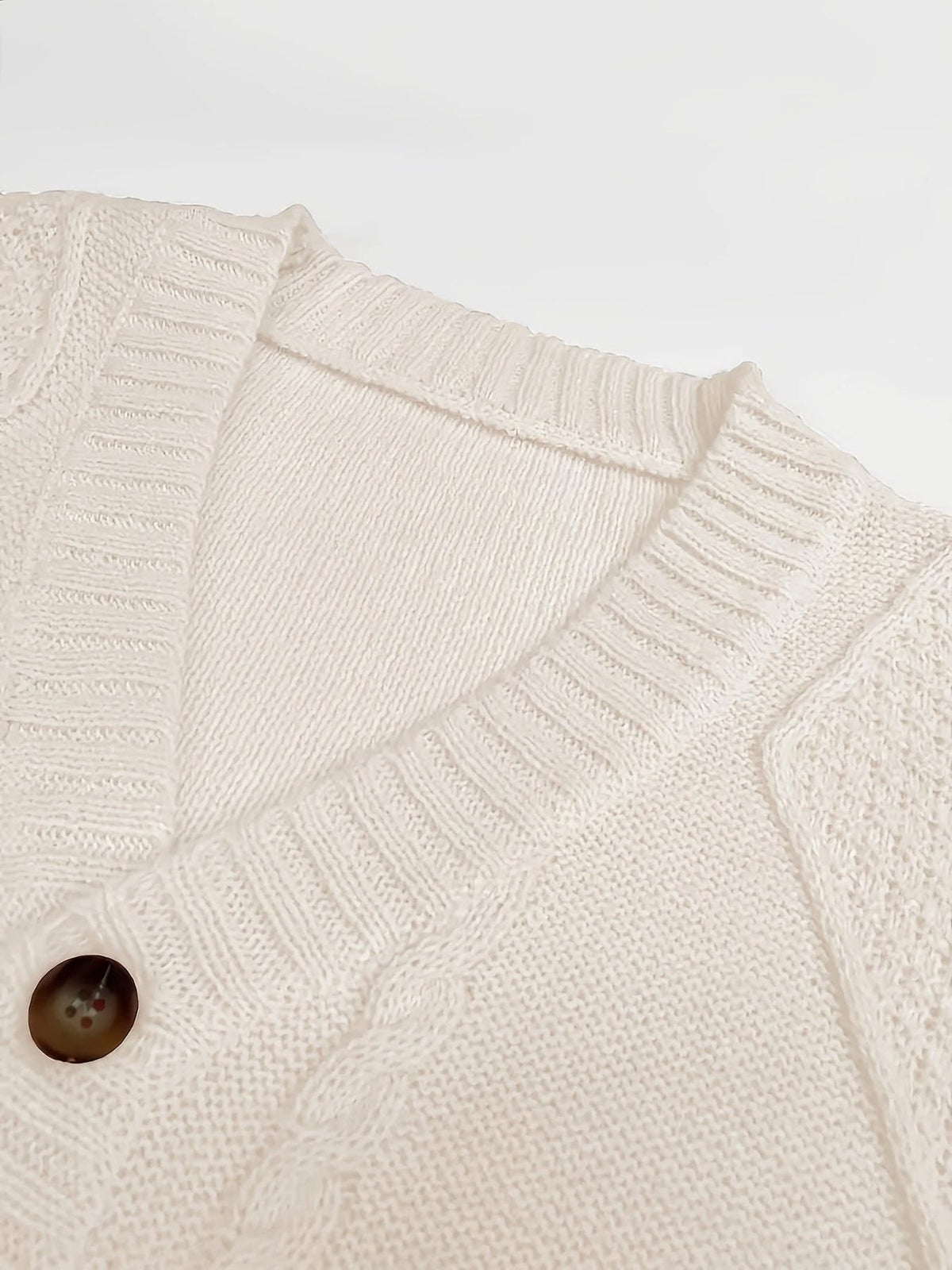 Women's Cable-Knit V-Neck Cardigan with Five Wood-Tone Buttons