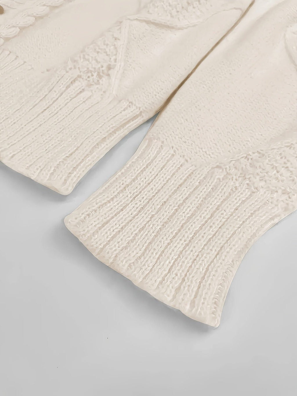 Women's Cable-Knit V-Neck Cardigan with Five Wood-Tone Buttons