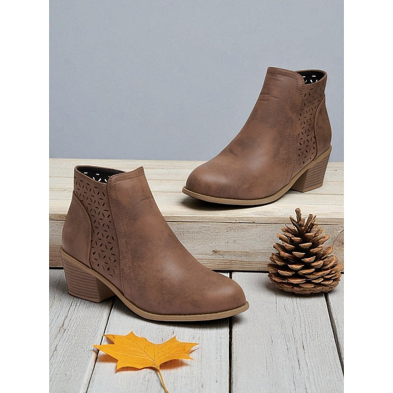 Women's Cutout Block Heel Booties for Work and Weekend