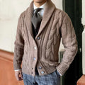 Men's Button-Front Shawl-Collar Cable Cardigan Sweater - Taupe