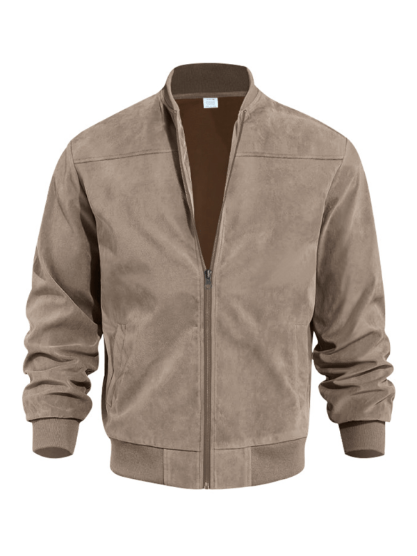 Men's Relaxed Zip-Front Bomber with Soft Suede-Look Texture - Taupe