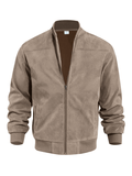 Men's Relaxed Zip-Front Bomber with Soft Suede-Look Texture - Taupe