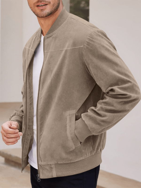 Men's Relaxed Zip-Front Bomber with Soft Suede-Look Texture
