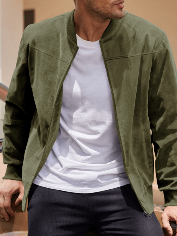 Men's Relaxed Zip-Front Bomber with Soft Suede-Look Texture
