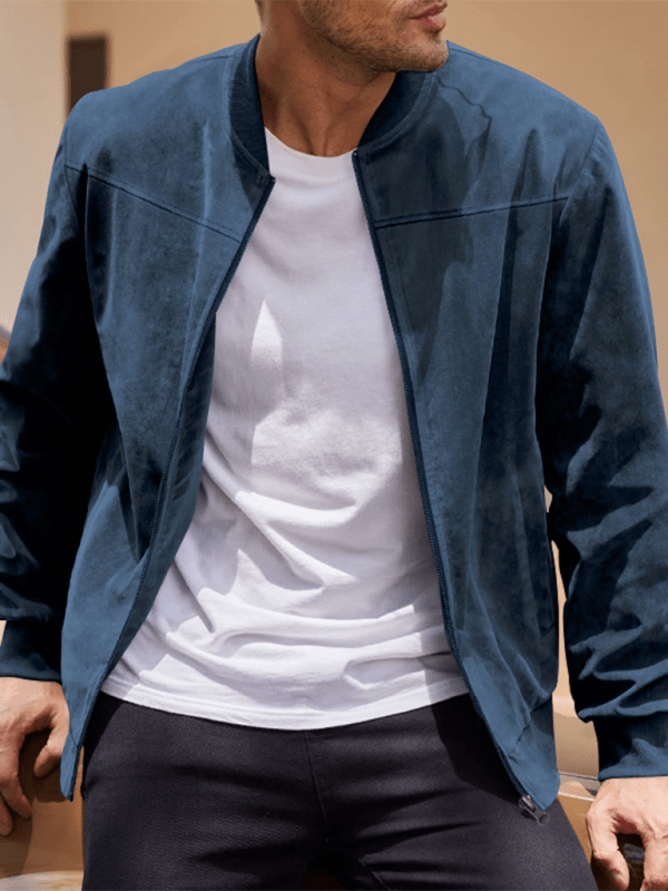 Men's Relaxed Zip-Front Bomber with Soft Suede-Look Texture