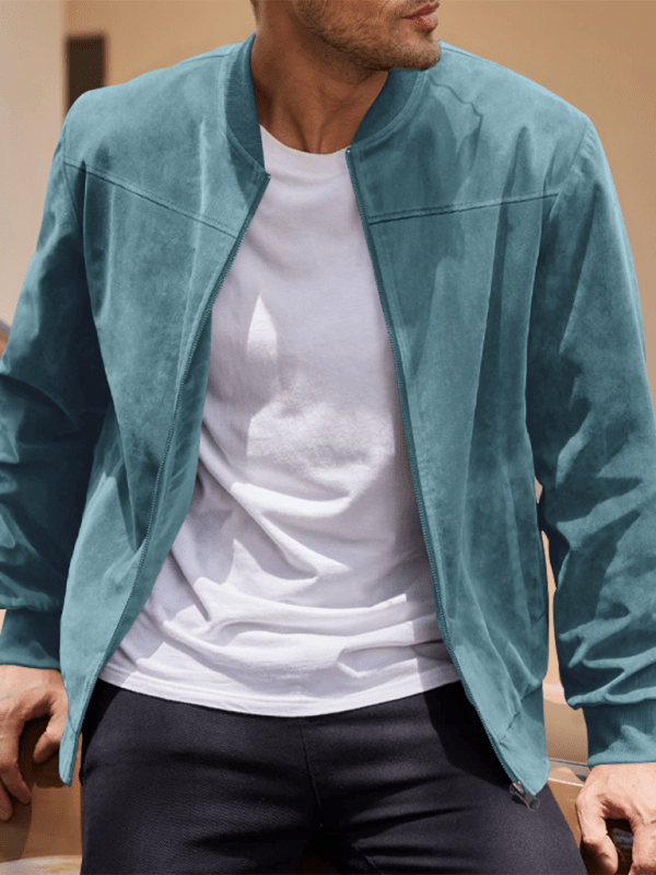 Men's Relaxed Zip-Front Bomber with Soft Suede-Look Texture
