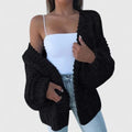 Women's Oversized Open Cardigan in Slouchy Chunky Knit - Black