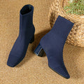 Women's Pointed Ribbed Knit Heeled Booties for Work and Evening - Blue