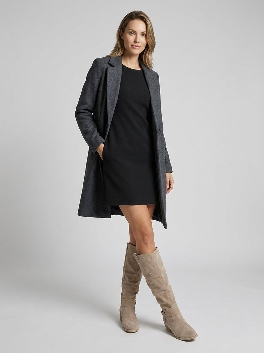 Women's Wood-Look Sole Suede Boots with Gathered Knee-High Shaft