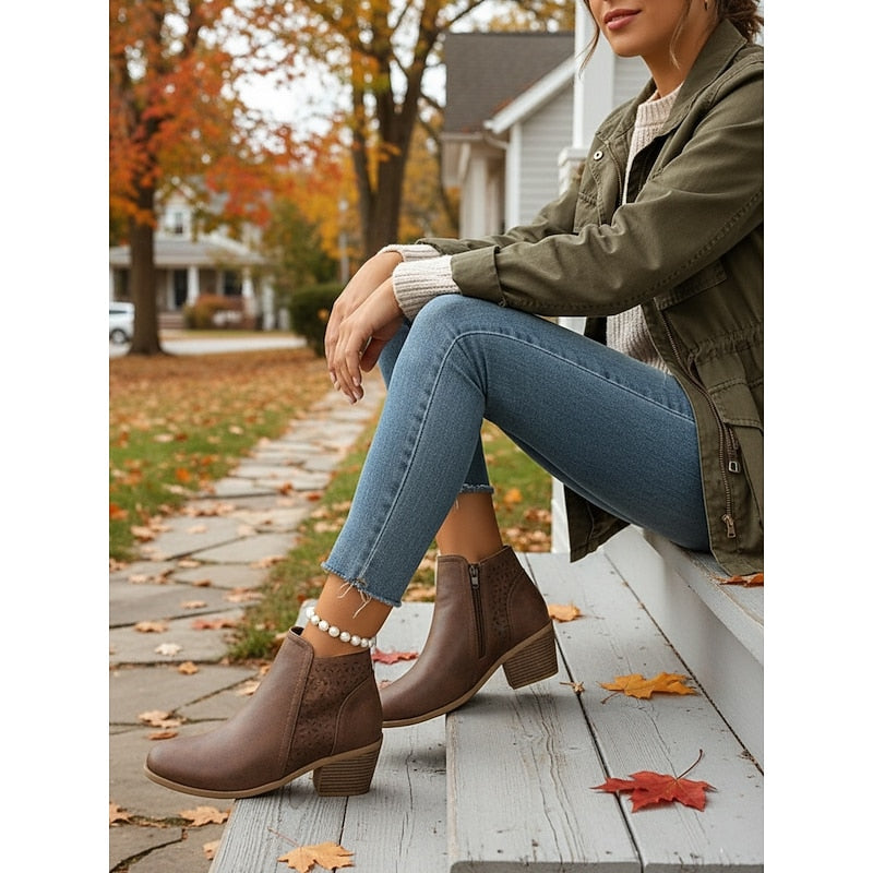 Women's Cutout Block Heel Booties for Work and Weekend