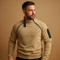 Men's Structured High-Neck Sweater with Zipped Arm Pocket - Khaki