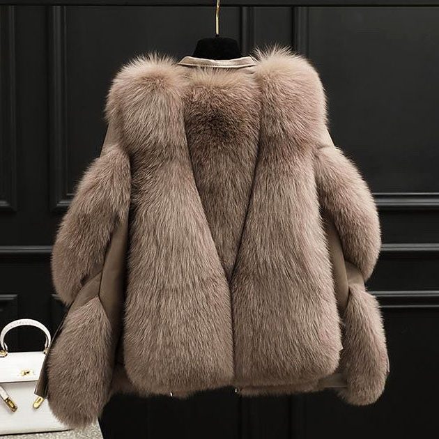 Women's Boxy Zip-Front Leather Jacket with Faux Fur Trim Panels