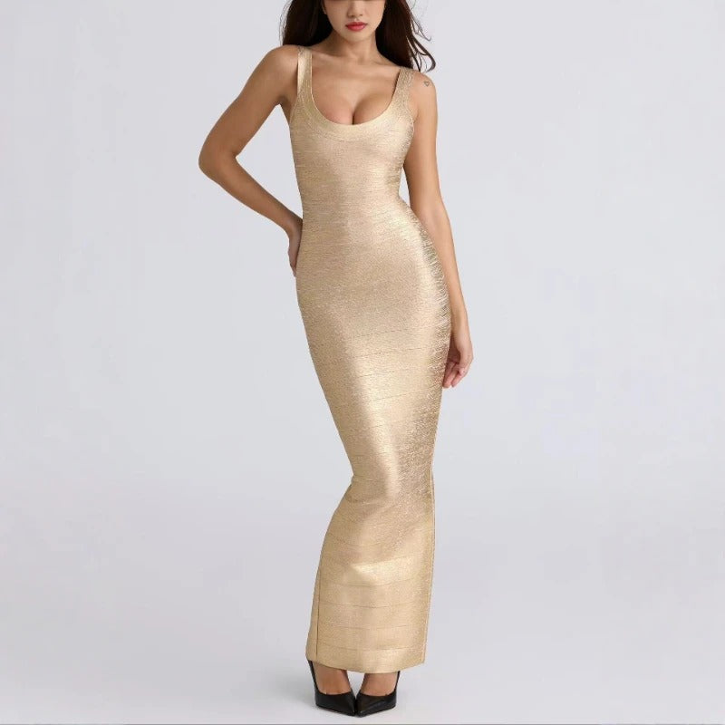 Women's Sculpting Bandage Bodycon Maxi Dress with Scoop Neck