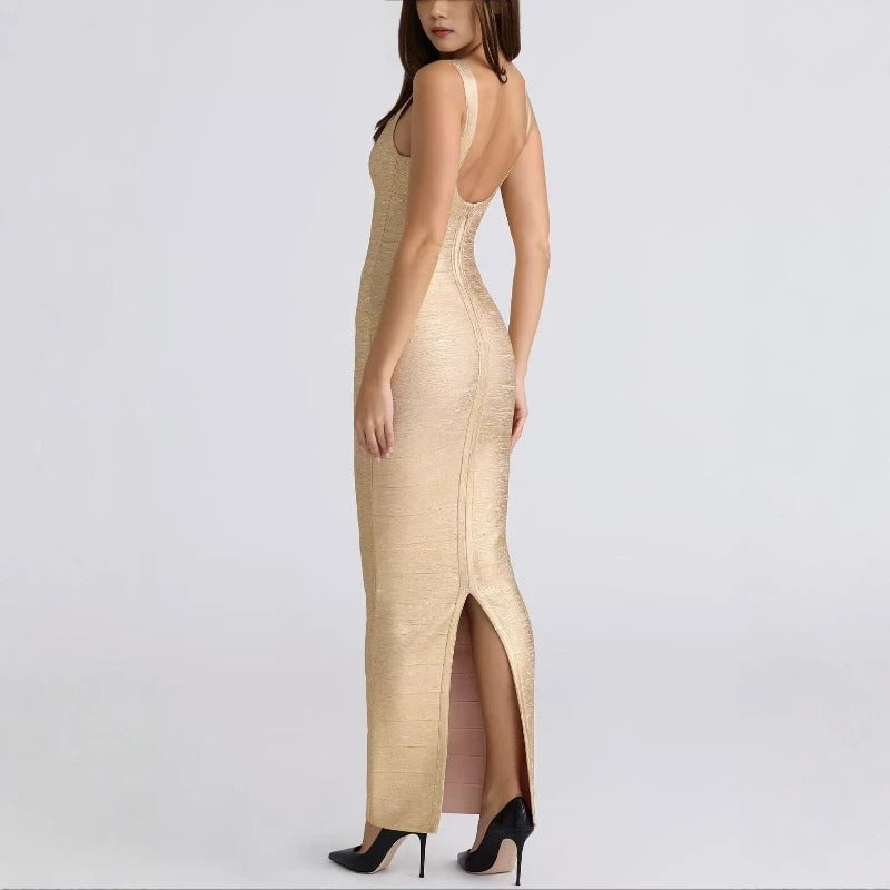Women's Sculpting Bandage Bodycon Maxi Dress with Scoop Neck