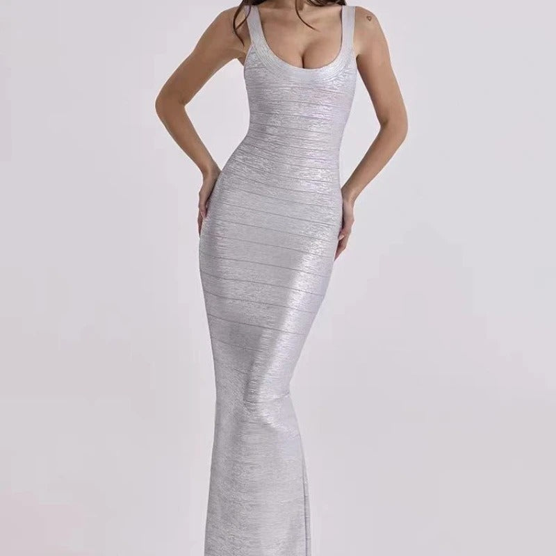 Women's Sculpting Bandage Bodycon Maxi Dress with Scoop Neck