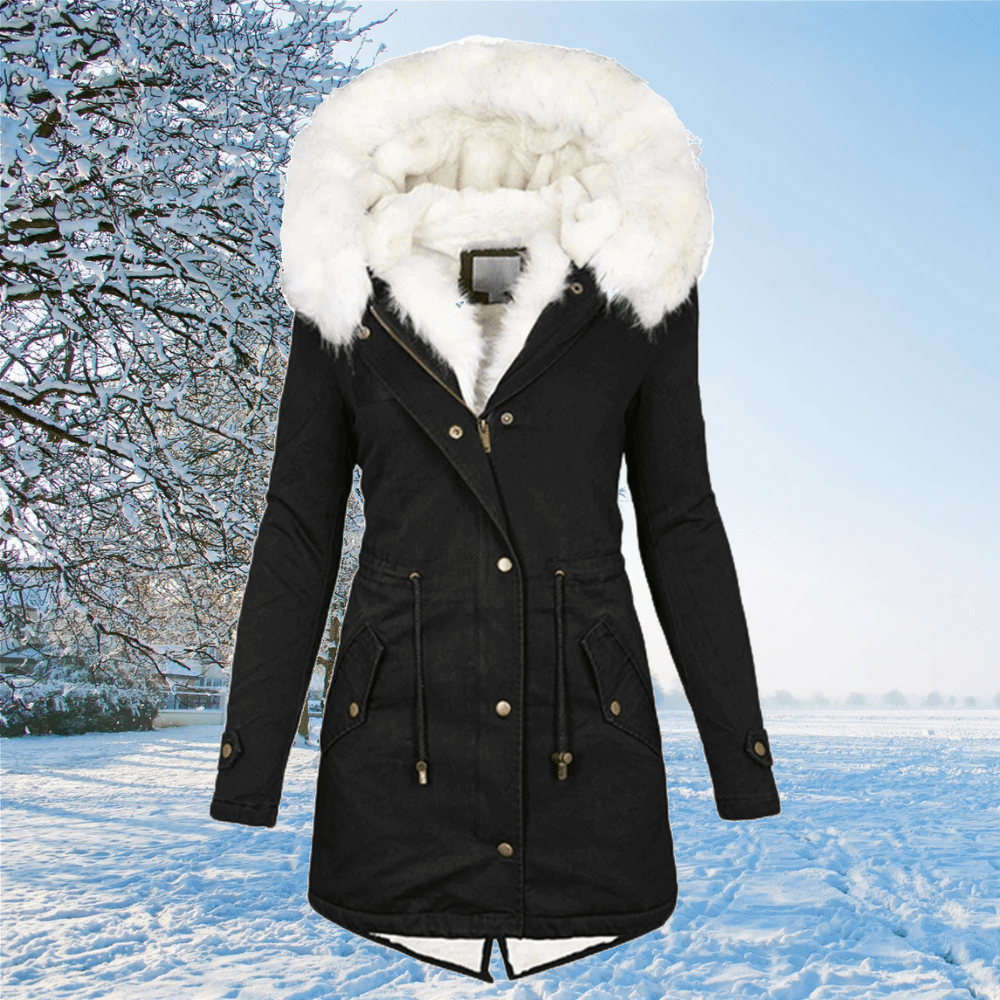 Women's Longline Waterproof Parka with Angled Flap Pockets - Black