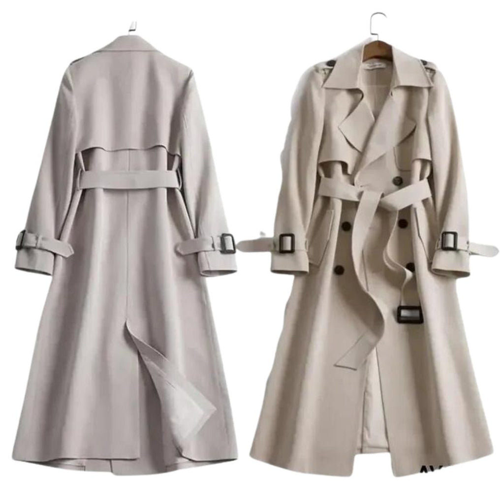 Women's Relaxed Notch-Collar Midi Trench Coat with Tie Belt
