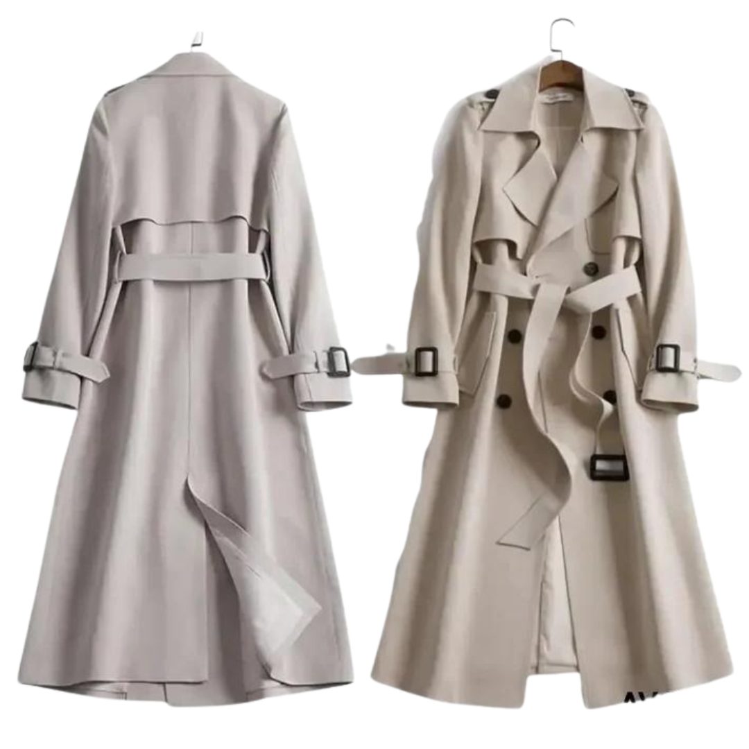 Women's Relaxed Notch-Collar Midi Trench Coat with Tie Belt