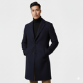 Men's Knee-Length Slim Dress Coat with Single-Breasted Front - Dark Blue
