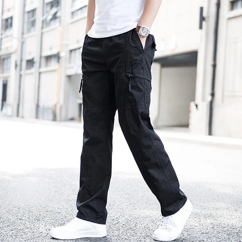 Men's Relaxed Flex Cargo Pants with Adjustable Waistband - Black
