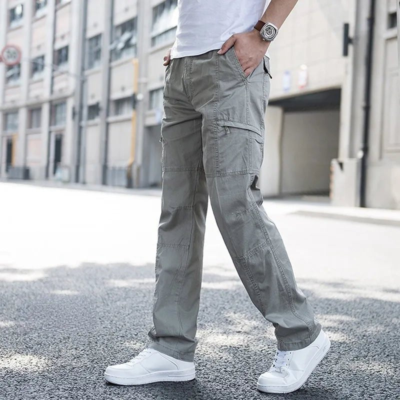 Men's Relaxed Flex Cargo Pants with Adjustable Waistband - Gray