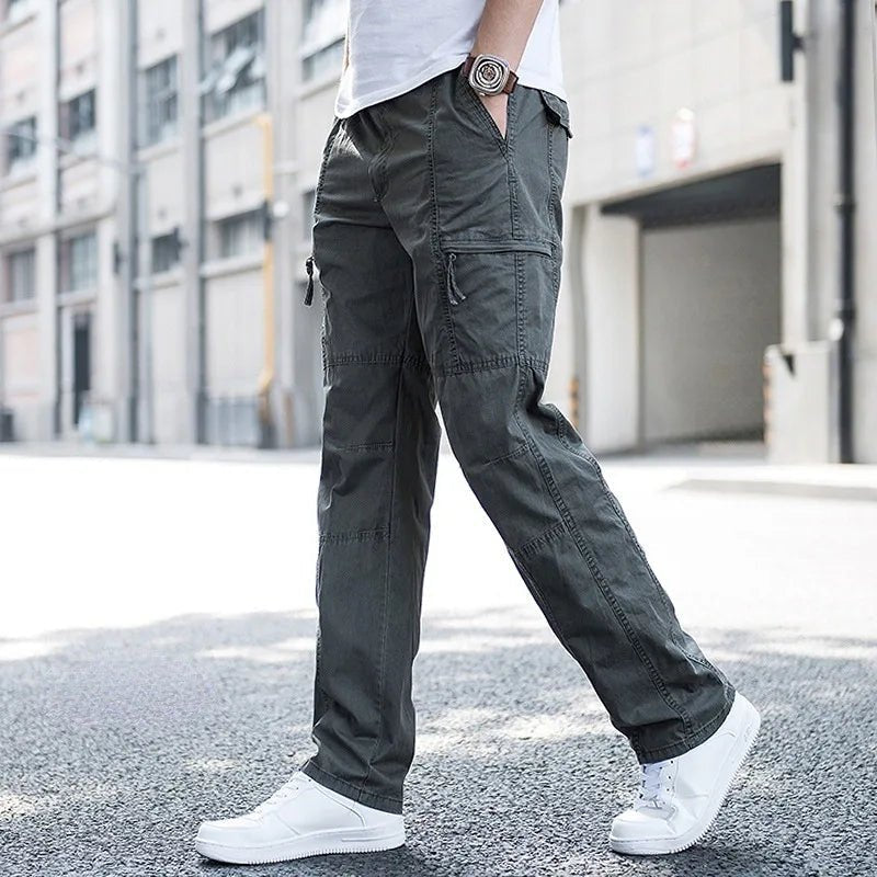 Men's Relaxed Flex Cargo Pants with Adjustable Waistband - Dark Gray
