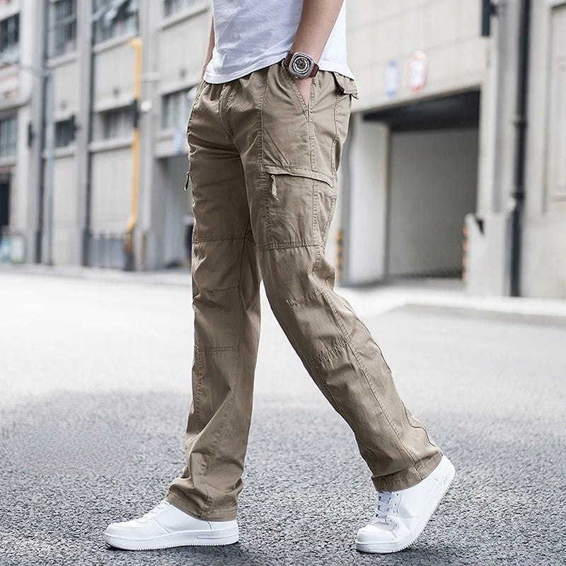 Men's Relaxed Flex Cargo Pants with Adjustable Waistband - Khaki