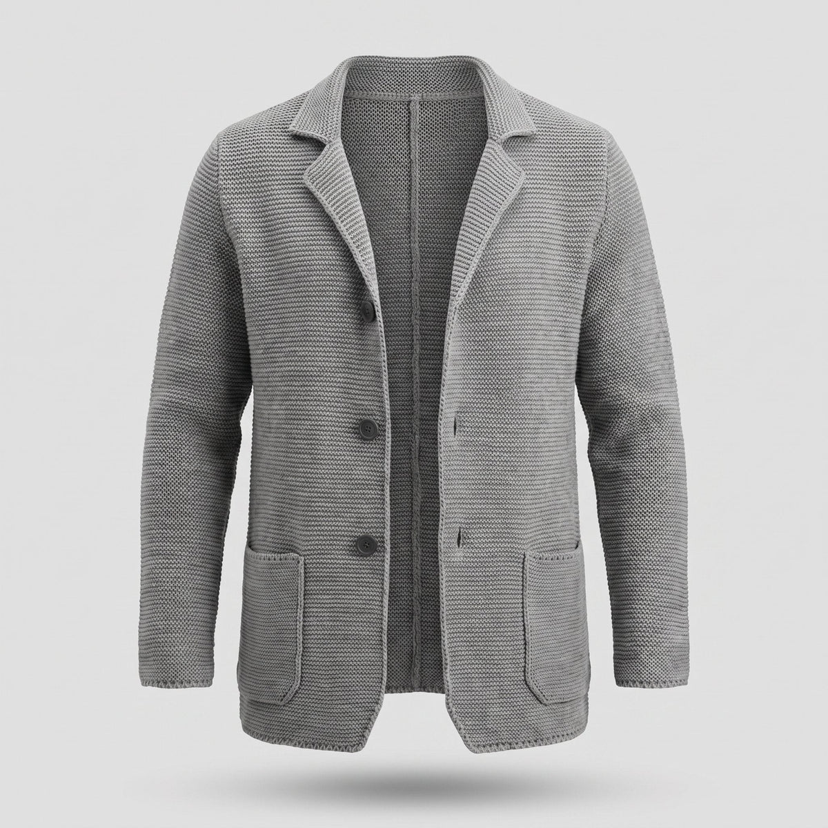 Men's Jacket-Style Slim Knit Cardigan with Buttons - Gray
