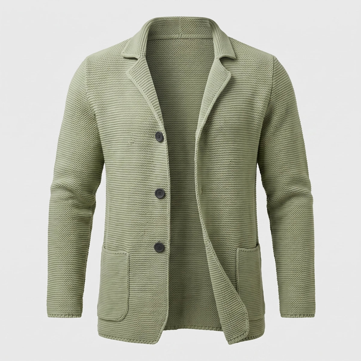 Men's Jacket-Style Slim Knit Cardigan with Buttons - Green