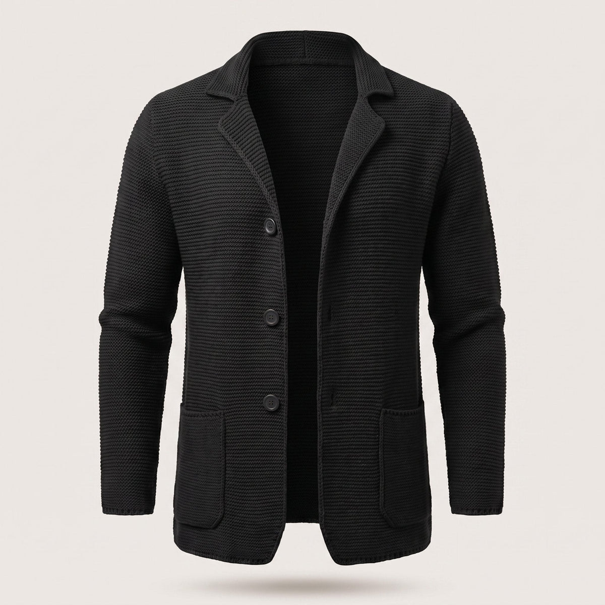 Men's Jacket-Style Slim Knit Cardigan with Buttons - Black