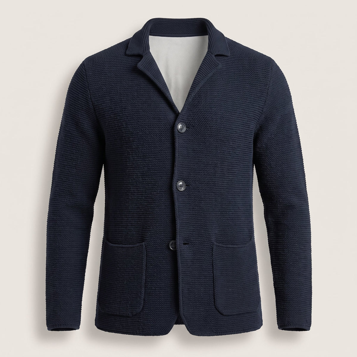 Men's Jacket-Style Slim Knit Cardigan with Buttons - Blue