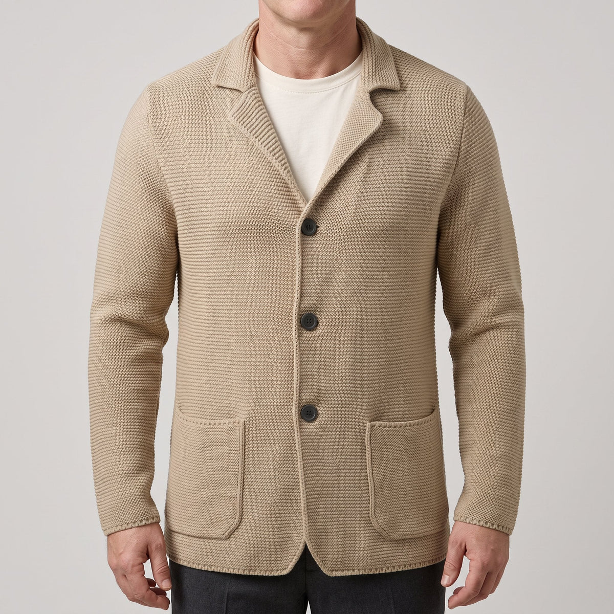 Men's Jacket-Style Slim Knit Cardigan with Buttons