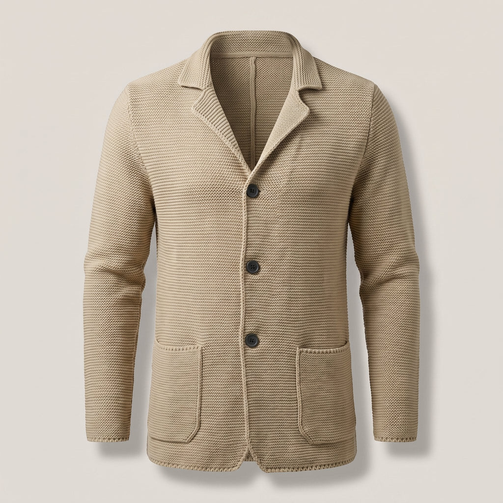 Men's Jacket-Style Slim Knit Cardigan with Buttons - Beige