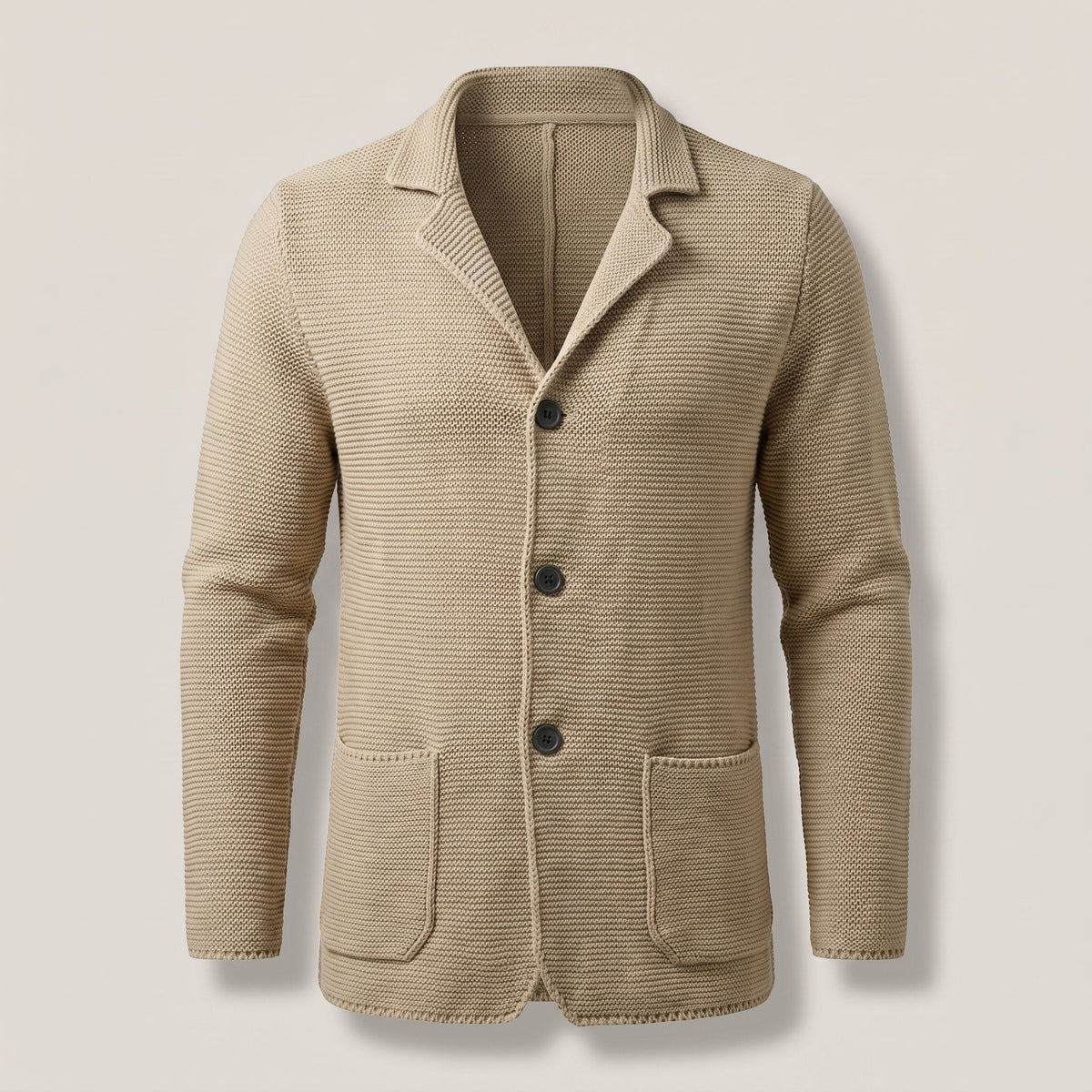 Men's Jacket-Style Slim Knit Cardigan with Buttons - Beige